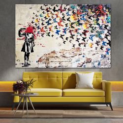 banksy butterfly, butterfly girl suicide, banksy wall art, banksy head shot, banksy canvas, graffiti print, banksy stree