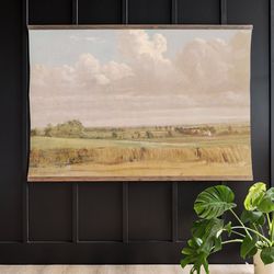 fields of green tapestry  vintage prairie scene  canvas tapestry wall art  tapestry canvas  wall art tapestry  wall hang