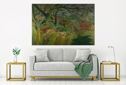 henri rousseau canvas print tiger in tropical storm wall art jungle decor tropical forest large canvas art