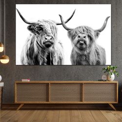 highland cow, cow print, farmhouse canvas gift, cow wall decor, oversized wall art, living room wall art, modern canvas,