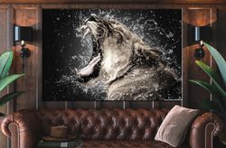 Lioness canvas print Splash water drop wall art print Lioness art Wild Animals portrait African lion Large canvas art