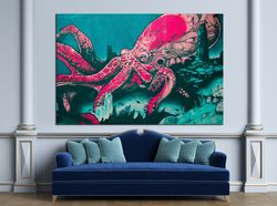 octopus graffiti print large octopus wall art pink octopus graffiti art lord bodner octopus art nautical large canvas ar