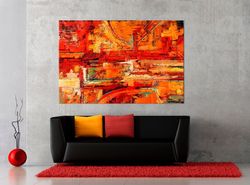 red orange abstract wall art colorful canvas print orange large abstract art modern art print living room decor