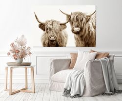 sepia highland cow canvas wall art animal prints farmhouse wall decor scottisch cow rustic wall art large canvas art