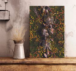 skeleton in flowers wall art canvas surreal print hugging couple skeleton art large canvas art skeleton modern wall deco