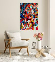 woman portrait canvas wall art colorful pop art abstract woman art modern wall decor woman portrait art print