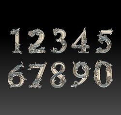 3d model stl file numbers with patterns for cnc router and 3d printing. set of 10 pieces