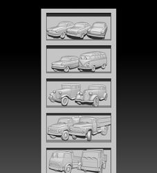 3d model stl file bas-relief collection of cars for cnc router