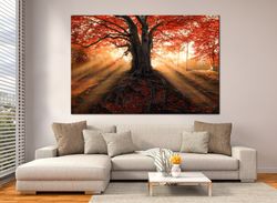 autumn tree canvas art nature wall art sunrise in trees multi panel canvas large red tree painting living room wall art