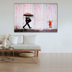 banksy colored rain canvas, banksy rainbow rain, banksy coloured rain, banksy print, banksy wall art, banksy street art,