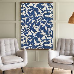 Blue Bird Pattern Art  Vintage Bird Pattern Textile Art  Large Textile Canvas Print  471