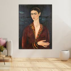 frida kahlo portrait print feminist wall art canvas frida kahlo art famous woman self portrait floral pattern living roo