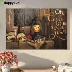 Oh Come Let Us Adore Him Candle Bible Cross Jesus Christ Wall Art Canvas Picture Jesus Home Decor God Canvas Prints Jesu