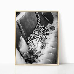 panther in restaurant print leopard jaguar black and white old retro vintage fashion photography canvas framed printed t