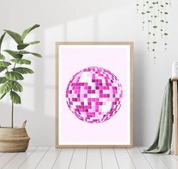 pink aesthetic disco ball barbie print retro poster club fashion dance party canvas framed printed preppy trendy funky b