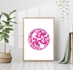 pink aesthetic disco ball print retro poster club fashion dance party canvas framed printed preppy trendy funky bar cart