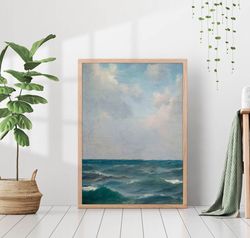 vintage seascape coastal nautical printed painting muted wall art antique moody decor canvas framed ocean waves sea wate