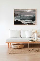 vintage storm seascape coastal nautical printed painting wall art antique moody decor canvas framed ocean waves sea wate