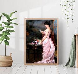 woman reading book vintage portrait canvas print poster frame famous oil painting contemporary retro aesthetic moody wal
