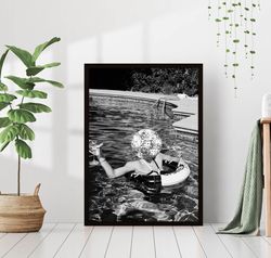 disco ball martini drink pool party print black and white retro vintage luxury high fashion photography canvas frame pri