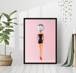 disco ball barbie print retro pink aesthetic poster club fashion dance party canvas framed printed preppy trendy funky b