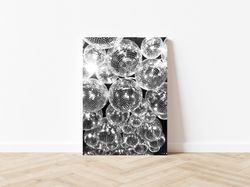 Disco Balls Shining Club Print Black and White Retro Vintage Luxury Fashion Dance Party Photography Canvas Framed Printe