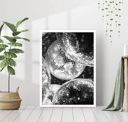 disco balls shining sparkling print black & white retro vintage luxury fashion dance party photography canvas framed pri