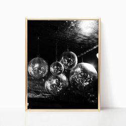 disco balls shining sparkling print black & white retro vintage luxury fashion dance party photography canvas framed pri