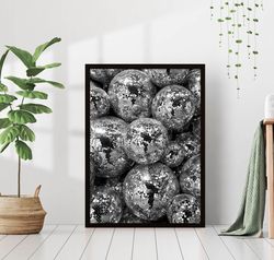 disco balls shining sparkling print black & white retro vintage luxury fashion dance party photography canvas framed pri