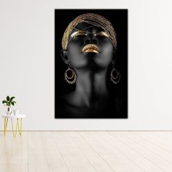 african wall art, gold african woman, woman wall art, gold lip woman canvas, african woman canvas, black woman canvas, w