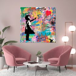 balloon girl graffiti canvas art abstract large wall art girl with balloon street art canvas modern home decor