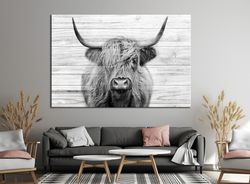 cattle wall decor canvas wall art black white highland cow print large wall art scottish cow art wall decoration