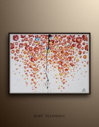 abstract 60x40 curtain of flowers original oil painting by koby feldmos
