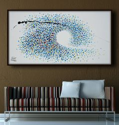 abstract painting 55 wave painting original and hand made painting , warm and cold colors , certification attached,  by