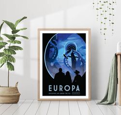 europa nasa space travel planet poster wall art canvas print framed retro vintage home decor science celestial astronomy