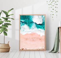 aerial beach framed print pastel summer ocean art teal wall decor beach art photo coastal sea aerial photography waves b