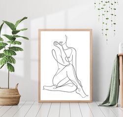 naked woman body line minimalistic female figure wall art poster canvas framed printed drawing modern feminine girly boh