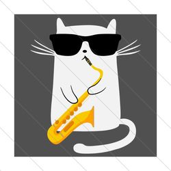 funny cat saxophone music, trending sg, funny cat svg, cool cat, cat with black glasses, svg file