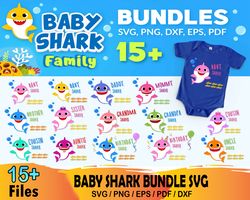 15 baby shark family bundle svg, family matching svg, daddy shark svg