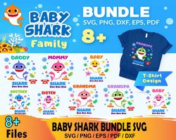 8 baby shark family bundle svg, cartoon svg, baby shark svg