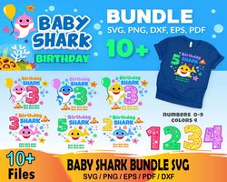 10 baby shark birthday bundle svg, birthday svg, baby shark themed