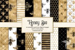 honey bee digital paper png, vintage bee, bee graphics, seamless patterns
