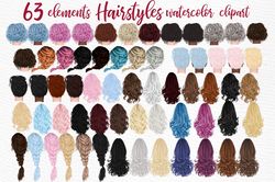 hairstyles watercolor clipart png, hairstyles clipart, girls clipart