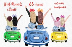 watercolor best friends clipart png, customizable clipart, custom besties