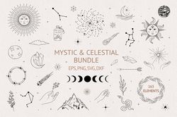 hand drawn mystic and celestial bundle svg, magic svg, moon phase svg