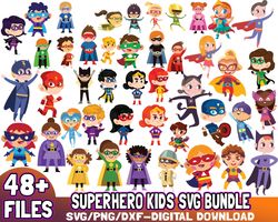 48 superhero kids layered svg, superheroes kids vector, svg file digital