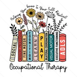 retro occupational therapy floral books svg