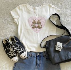 cute rabbit shirt trendy coquette clothing vintage tee vanilla girl cute graphic shirt vintage cottagecore tshirt bunny