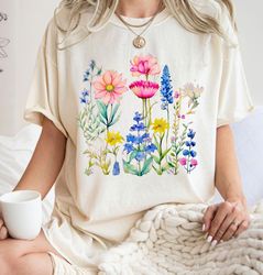 wildflflower butterflies tshirt, pressed flowers tee,vintage botanical tee, colorful floral nature shirt,garden lover sh
