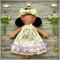 dark skinned fabric doll,brown skinned doll, poc doll, gift for baby first doll, black doll, modern rag doll, soft doll